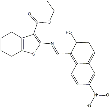 ethyl 2-[({2-hydroxy-6-nitro-1-naphthyl}methylene)amino]-4,5,6,7-tetrahydro-1-benzothiophene-3-carboxylate 结构式