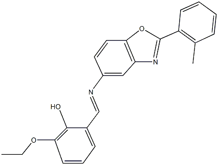 2-ethoxy-6-({[2-(2-methylphenyl)-1,3-benzoxazol-5-yl]imino}methyl)phenol 结构式