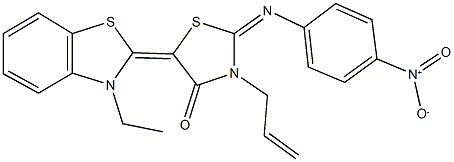 3-allyl-5-(3-ethyl-1,3-benzothiazol-2(3H)-ylidene)-2-({4-nitrophenyl}imino)-1,3-thiazolidin-4-one 结构式