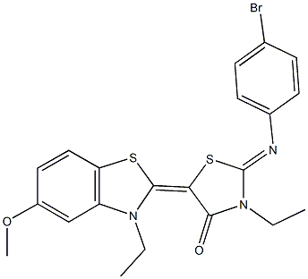 2-[(4-bromophenyl)imino]-3-ethyl-5-(3-ethyl-5-methoxy-1,3-benzothiazol-2(3H)-ylidene)-1,3-thiazolidin-4-one 结构式