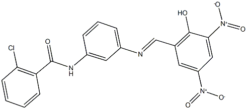 2-chloro-N-[3-({2-hydroxy-3,5-bisnitrobenzylidene}amino)phenyl]benzamide 结构式