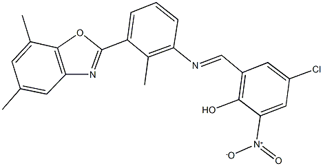 4-chloro-2-({[3-(5,7-dimethyl-1,3-benzoxazol-2-yl)-2-methylphenyl]imino}methyl)-6-nitrophenol 结构式