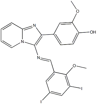 4-{3-[(3,5-diiodo-2-methoxybenzylidene)amino]imidazo[1,2-a]pyridin-2-yl}-2-methoxyphenol 结构式