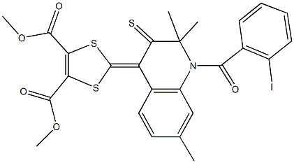 dimethyl 2-(1-(2-iodobenzoyl)-2,2,7-trimethyl-3-thioxo-2,3-dihydro-4(1H)-quinolinylidene)-1,3-dithiole-4,5-dicarboxylate 结构式