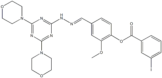 4-{2-[4,6-di(4-morpholinyl)-1,3,5-triazin-2-yl]carbohydrazonoyl}-2-methoxyphenyl 3-iodobenzoate 结构式