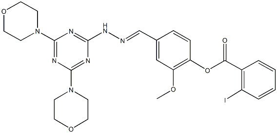 4-{2-[4,6-di(4-morpholinyl)-1,3,5-triazin-2-yl]carbohydrazonoyl}-2-methoxyphenyl 2-iodobenzoate 结构式