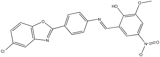 2-({[4-(5-chloro-1,3-benzoxazol-2-yl)phenyl]imino}methyl)-4-nitro-6-methoxyphenol 结构式