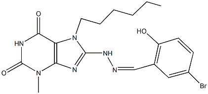 5-bromo-2-hydroxybenzaldehyde (7-hexyl-3-methyl-2,6-dioxo-2,3,6,7-tetrahydro-1H-purin-8-yl)hydrazone 结构式