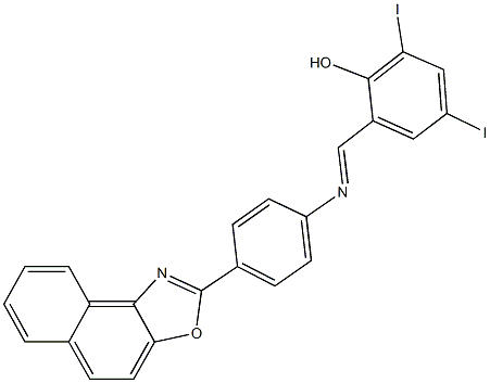 2,4-diiodo-6-{[(4-naphtho[1,2-d][1,3]oxazol-2-ylphenyl)imino]methyl}phenol 结构式