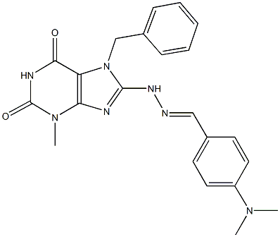 4-(dimethylamino)benzaldehyde (7-benzyl-3-methyl-2,6-dioxo-2,3,6,7-tetrahydro-1H-purin-8-yl)hydrazone 结构式