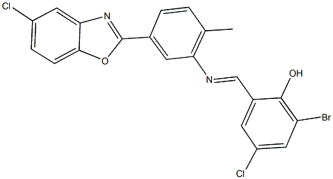 2-bromo-4-chloro-6-({[5-(5-chloro-1,3-benzoxazol-2-yl)-2-methylphenyl]imino}methyl)phenol 结构式