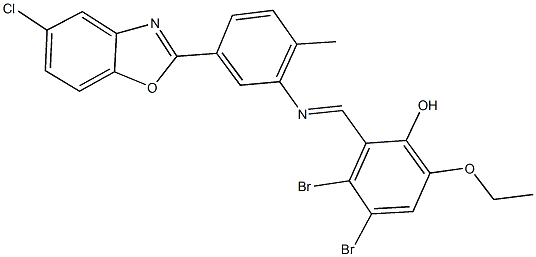 3,4-dibromo-2-({[5-(5-chloro-1,3-benzoxazol-2-yl)-2-methylphenyl]imino}methyl)-6-ethoxyphenol 结构式