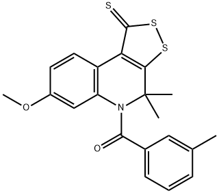 7-methoxy-4,4-dimethyl-5-(3-methylbenzoyl)-4,5-dihydro-1H-[1,2]dithiolo[3,4-c]quinoline-1-thione 结构式