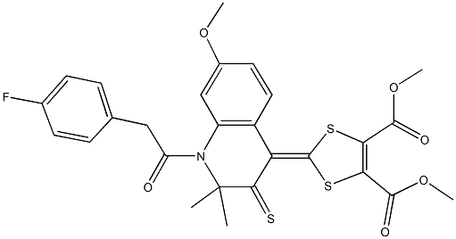 dimethyl 2-(1-[(4-fluorophenyl)acetyl]-7-methoxy-2,2-dimethyl-3-thioxo-2,3-dihydroquinolin-4(1H)-ylidene)-1,3-dithiole-4,5-dicarboxylate 结构式