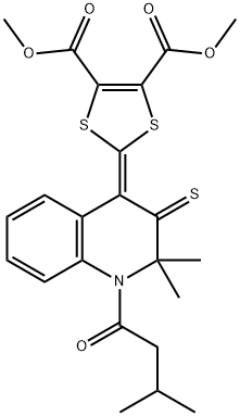 dimethyl 2-(2,2-dimethyl-1-(3-methylbutanoyl)-3-thioxo-2,3-dihydroquinolin-4(1H)-ylidene)-1,3-dithiole-4,5-dicarboxylate 结构式