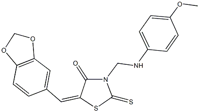 5-(1,3-benzodioxol-5-ylmethylene)-3-[(4-methoxyanilino)methyl]-2-thioxo-1,3-thiazolidin-4-one 结构式