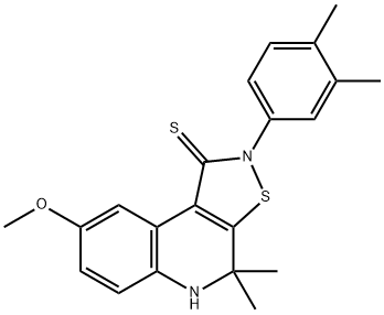 2-(3,4-dimethylphenyl)-8-methoxy-4,4-dimethyl-4,5-dihydroisothiazolo[5,4-c]quinoline-1(2H)-thione 结构式