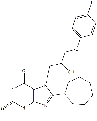 8-(1-azepanyl)-7-[2-hydroxy-3-(4-iodophenoxy)propyl]-3-methyl-3,7-dihydro-1H-purine-2,6-dione 结构式