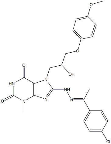 8-{2-[1-(4-chlorophenyl)ethylidene]hydrazino}-7-[2-hydroxy-3-(4-methoxyphenoxy)propyl]-3-methyl-3,7-dihydro-1H-purine-2,6-dione 结构式