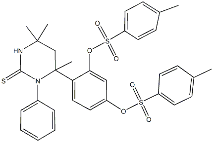 5-{[(4-methylphenyl)sulfonyl]oxy}-2-(4,6,6-trimethyl-3-phenyl-2-thioxohexahydro-4-pyrimidinyl)phenyl 4-methylbenzenesulfonate 结构式