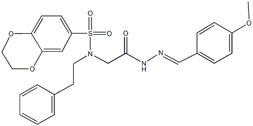 N-{2-[2-(4-methoxybenzylidene)hydrazino]-2-oxoethyl}-N-(2-phenylethyl)-2,3-dihydro-1,4-benzodioxine-6-sulfonamide 结构式