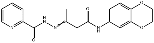 N-(2,3-dihydro-1,4-benzodioxin-6-yl)-3-[(2-pyridinylcarbonyl)hydrazono]butanamide 结构式