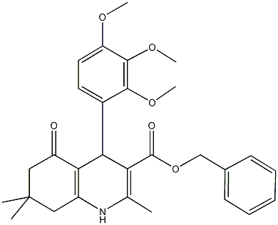phenylmethyl 2,7,7-trimethyl-5-oxo-4-[2,3,4-tris(methyloxy)phenyl]-1,4,5,6,7,8-hexahydroquinoline-3-carboxylate 结构式