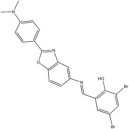 2,4-dibromo-6-[({2-[4-(dimethylamino)phenyl]-1,3-benzoxazol-5-yl}imino)methyl]phenol 结构式