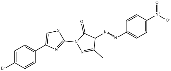 2-[4-(4-bromophenyl)-1,3-thiazol-2-yl]-4-({4-nitrophenyl}diazenyl)-5-methyl-2,4-dihydro-3H-pyrazol-3-one 结构式