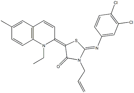 3-allyl-2-[(3,4-dichlorophenyl)imino]-5-(1-ethyl-6-methyl-2(1H)-quinolinylidene)-1,3-thiazolidin-4-one 结构式