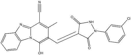 2-{[1-(3-chlorophenyl)-3,5-dioxo-4-pyrazolidinylidene]methyl}-1-hydroxy-3-methylpyrido[1,2-a]benzimidazole-4-carbonitrile 结构式