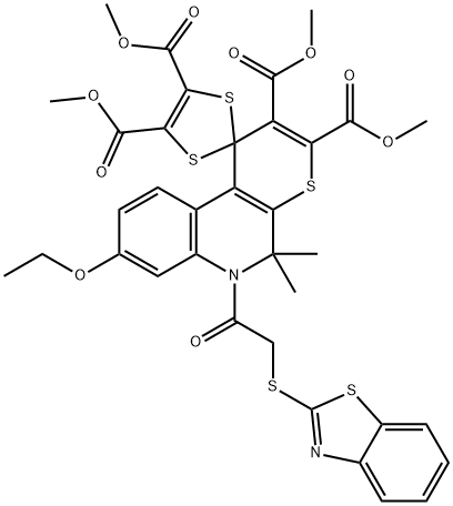 2,3,4',5'-tetramethoxycarbonyl-6-[(1,3-benzothiazol-2-ylsulfanyl)acetyl]-8-ethoxy-5,5-dimethyl-5,6-dihydro- spiro[1H-thiopyrano[2,3-c]quinoline-1,2'-(1',3'-dithiole)] 结构式