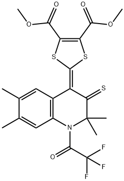 dimethyl 2-(2,2,6,7-tetramethyl-3-thioxo-1-(trifluoroacetyl)-2,3-dihydroquinolin-4(1H)-ylidene)-1,3-dithiole-4,5-dicarboxylate 结构式