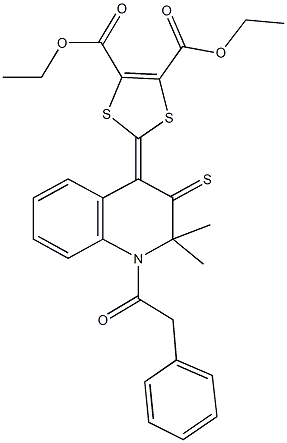 diethyl 2-(2,2-dimethyl-1-(phenylacetyl)-3-thioxo-2,3-dihydro-4(1H)-quinolinylidene)-1,3-dithiole-4,5-dicarboxylate 结构式