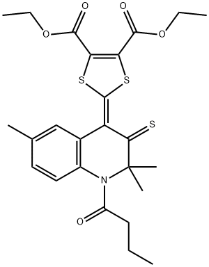 diethyl 2-(1-butyryl-2,2,6-trimethyl-3-thioxo-2,3-dihydro-4(1H)-quinolinylidene)-1,3-dithiole-4,5-dicarboxylate 结构式