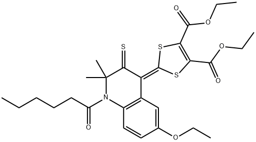 diethyl 2-(6-ethoxy-1-hexanoyl-2,2-dimethyl-3-thioxo-2,3-dihydro-4(1H)-quinolinylidene)-1,3-dithiole-4,5-dicarboxylate 结构式