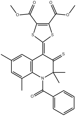 dimethyl 2-(1-benzoyl-2,2,6,8-tetramethyl-3-thioxo-2,3-dihydro-4(1H)-quinolinylidene)-1,3-dithiole-4,5-dicarboxylate 结构式