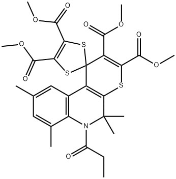 tetramethyl 5,5,7,9-tetramethyl-6-propionyl-5,6-dihydrospiro(1H-thiopyrano[2,3-c]quinoline-1,2'-[1,3]-dithiole)-2,3,4',5'-tetracarboxylate 结构式