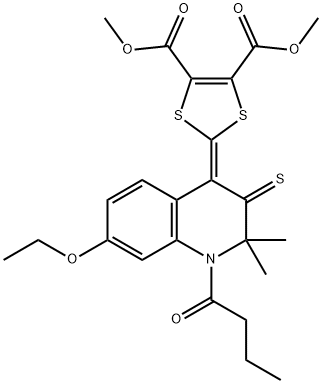 dimethyl 2-(1-butyryl-7-ethoxy-2,2-dimethyl-3-thioxo-2,3-dihydro-4(1H)-quinolinylidene)-1,3-dithiole-4,5-dicarboxylate 结构式