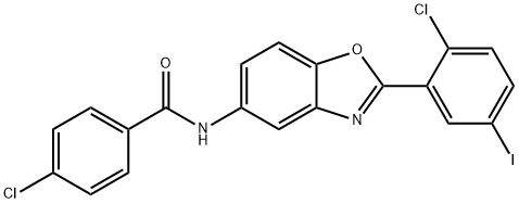 4-chloro-N-[2-(2-chloro-5-iodophenyl)-1,3-benzoxazol-5-yl]benzamide 结构式