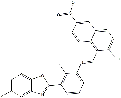 6-nitro-1-({[2-methyl-3-(5-methyl-1,3-benzoxazol-2-yl)phenyl]imino}methyl)-2-naphthol 结构式