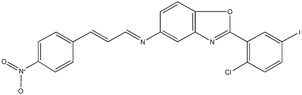 2-(2-chloro-5-iodophenyl)-5-[(3-{4-nitrophenyl}-2-propenylidene)amino]-1,3-benzoxazole 结构式