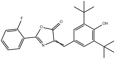 4-(3,5-ditert-butyl-4-hydroxybenzylidene)-2-(2-fluorophenyl)-1,3-oxazol-5(4H)-one 结构式