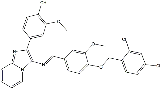 4-[3-({4-[(2,4-dichlorobenzyl)oxy]-3-methoxybenzylidene}amino)imidazo[1,2-a]pyridin-2-yl]-2-methoxyphenol 结构式