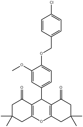 9-{4-[(4-chlorobenzyl)oxy]-3-methoxyphenyl}-3,3,6,6-tetramethyl-3,4,5,6,7,9-hexahydro-1H-xanthene-1,8(2H)-dione 结构式