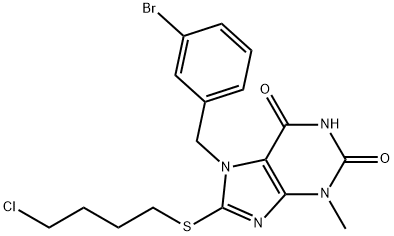 7-(3-bromobenzyl)-8-[(4-chlorobutyl)sulfanyl]-3-methyl-3,7-dihydro-1H-purine-2,6-dione 结构式