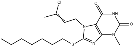 7-(3-chloro-2-butenyl)-8-(heptylsulfanyl)-3-methyl-3,7-dihydro-1H-purine-2,6-dione 结构式