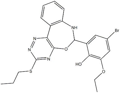 4-bromo-2-ethoxy-6-[3-(propylsulfanyl)-6,7-dihydro[1,2,4]triazino[5,6-d][3,1]benzoxazepin-6-yl]phenol 结构式