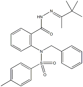 N-benzyl-4-methyl-N-(2-{[2-(1,2,2-trimethylpropylidene)hydrazino]carbonyl}phenyl)benzenesulfonamide 结构式