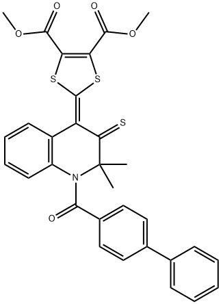 dimethyl 2-(1-([1,1'-biphenyl]-4-ylcarbonyl)-2,2-dimethyl-3-thioxo-2,3-dihydro-4(1H)-quinolinylidene)-1,3-dithiole-4,5-dicarboxylate 结构式